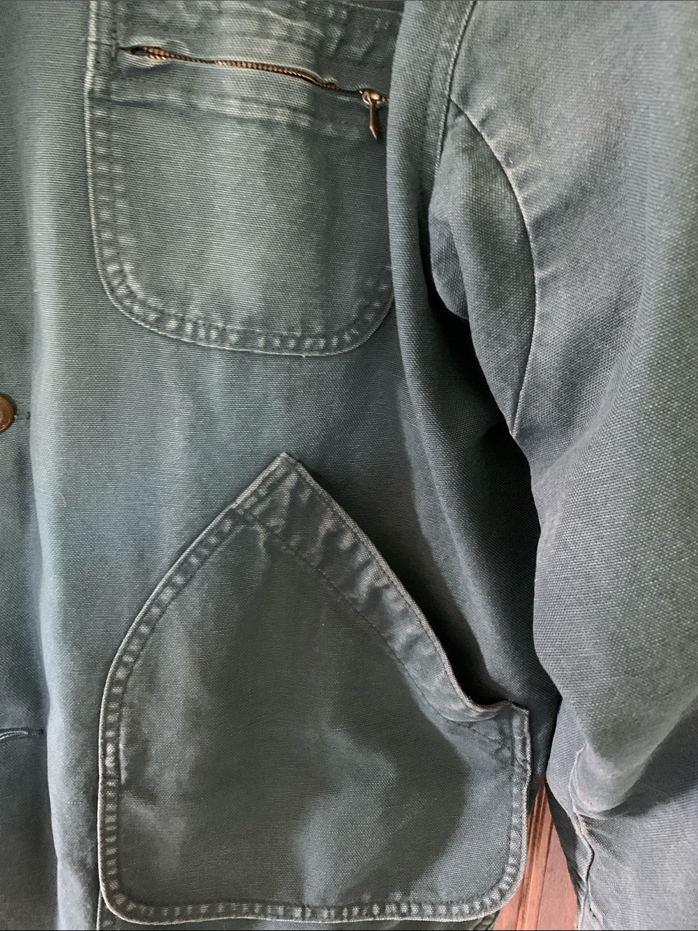 L.L. Bean Teal Green Canvas Field Jacket with Corduroy Collar - Picture 3 of 7